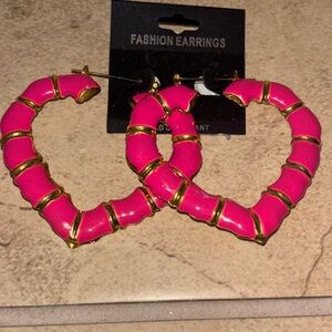 Pink and Gold Heart Hoop Earrings